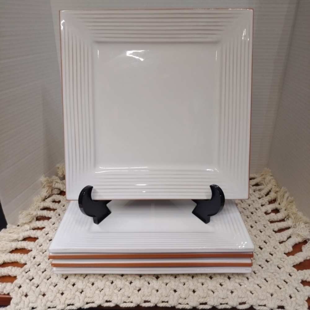 Molde Square Large Dinner Plates Made In Portugal Set of 4 Glazed Redware 11x11"